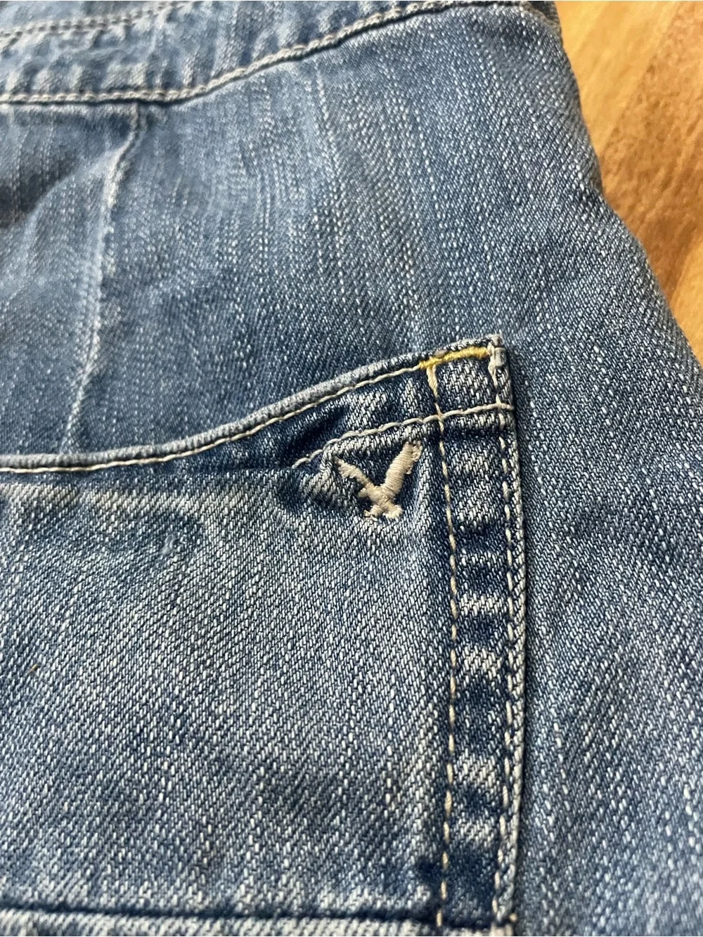 Y2K American Eagle Short Denim Overalls Blue Frayed Hem Size XXS